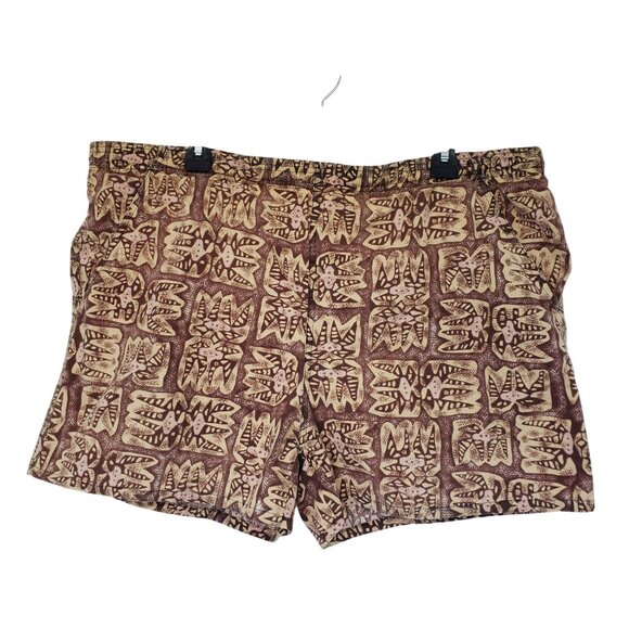 Vintage 1990s Mervyns Cheetah Brand Swim Shorts Mesh Lined Brown Print Retro - Picture 1 of 11